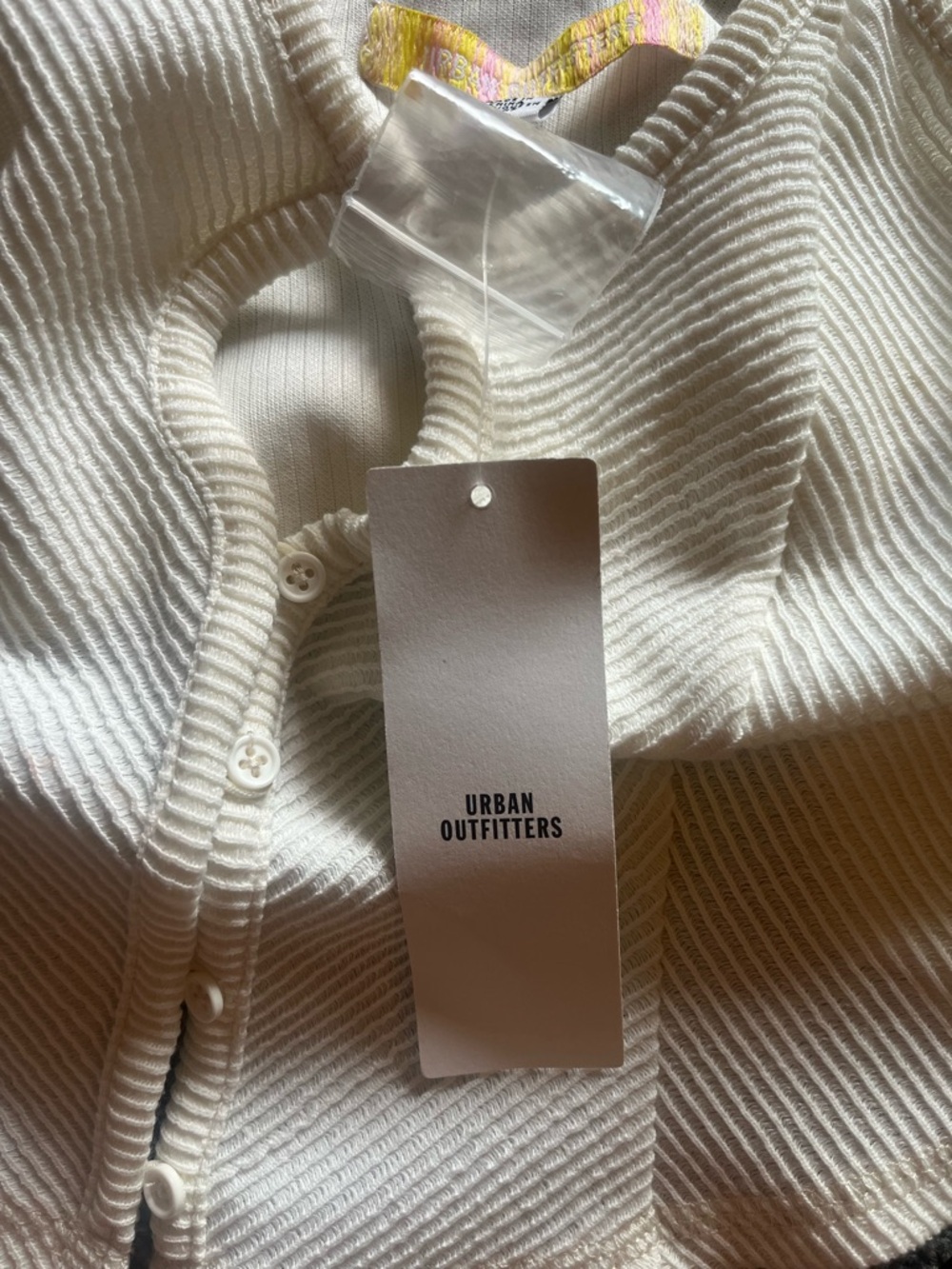Urban Outfitters Cream Ribbed Button-Front Crop Top - Picture 3 of 9